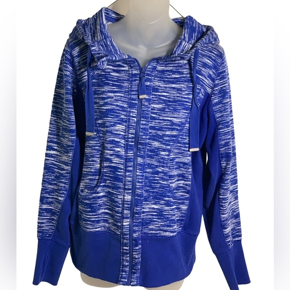 Zella Blue White Hooded Pocket Women's Sweater Jacket Large - Picture 1 of 8